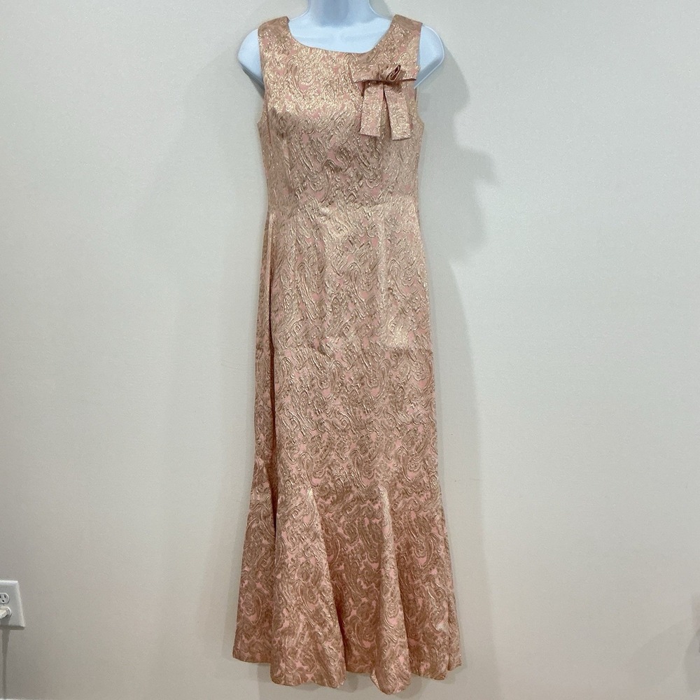 vintage 1950s/1960s Vera Mont Paris Pink Gold metallic brocade gown Event